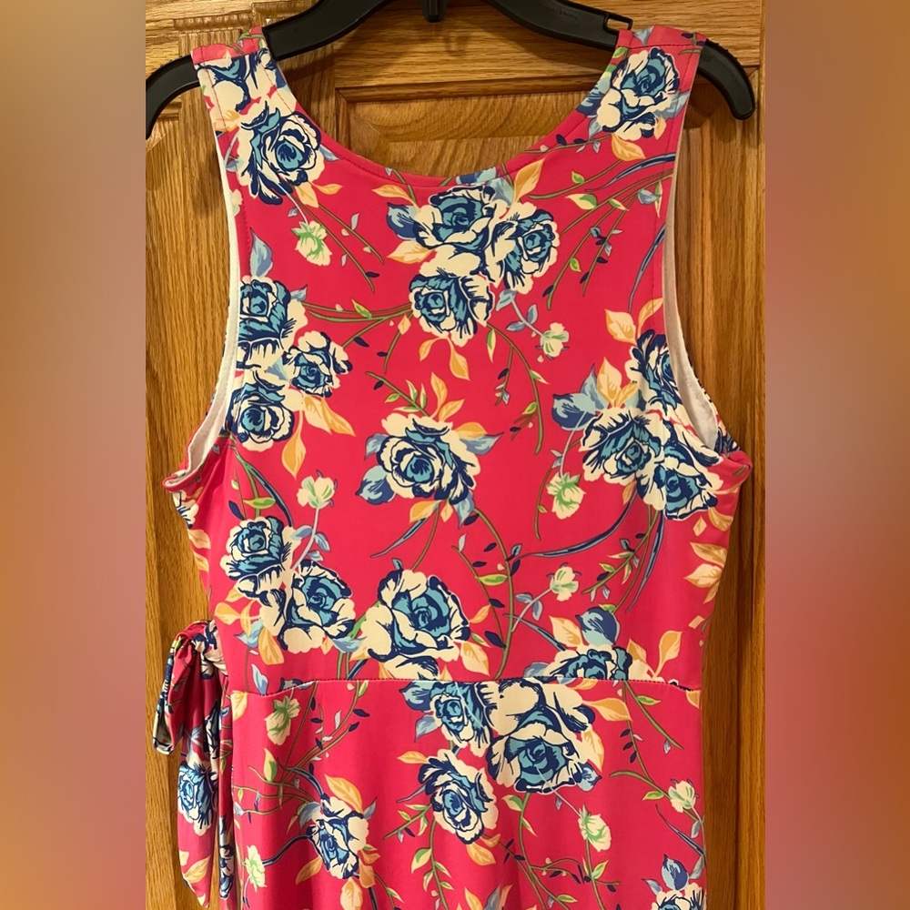 Gilli Maternity Bright Pink Floral Faux‎ Wrap w/Tie Stretchy Maxi Dress Sz Small - Picture 8 of 10
